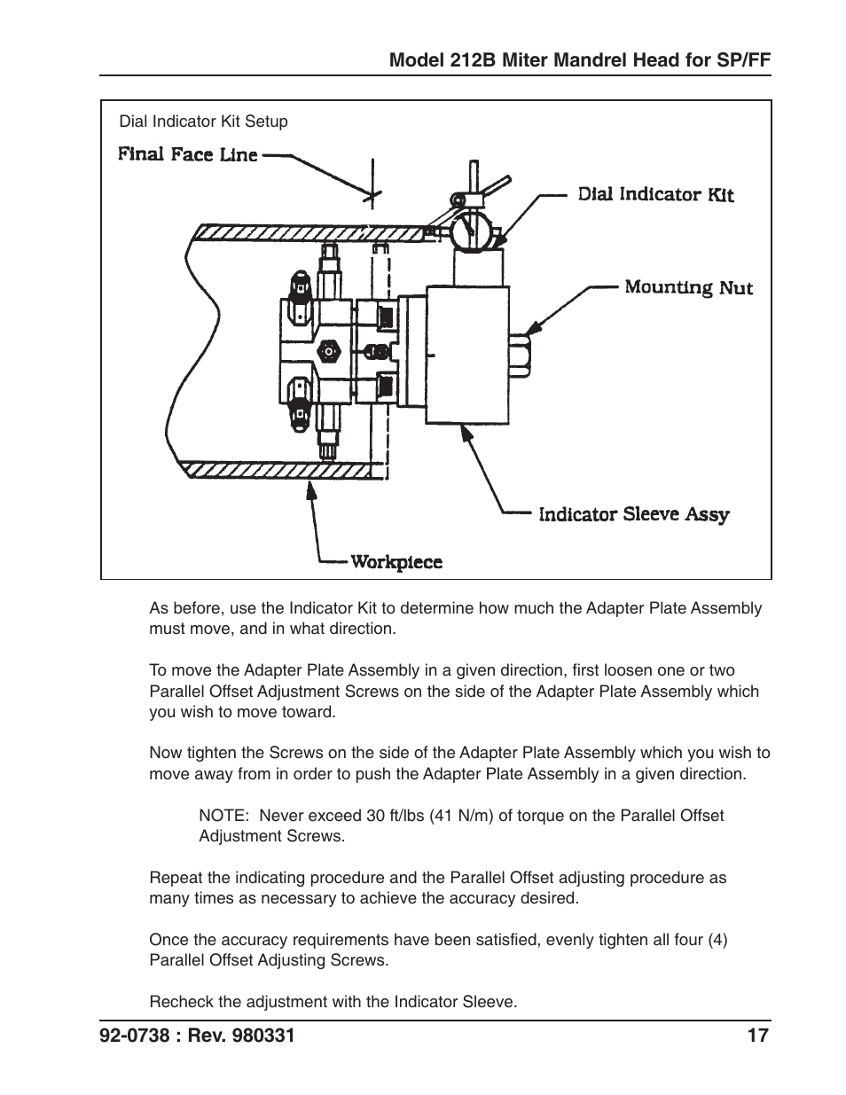 Tri Tool 212B Single Point Flange Facer Miter Mandrel User Manual | Page 17 / 28
