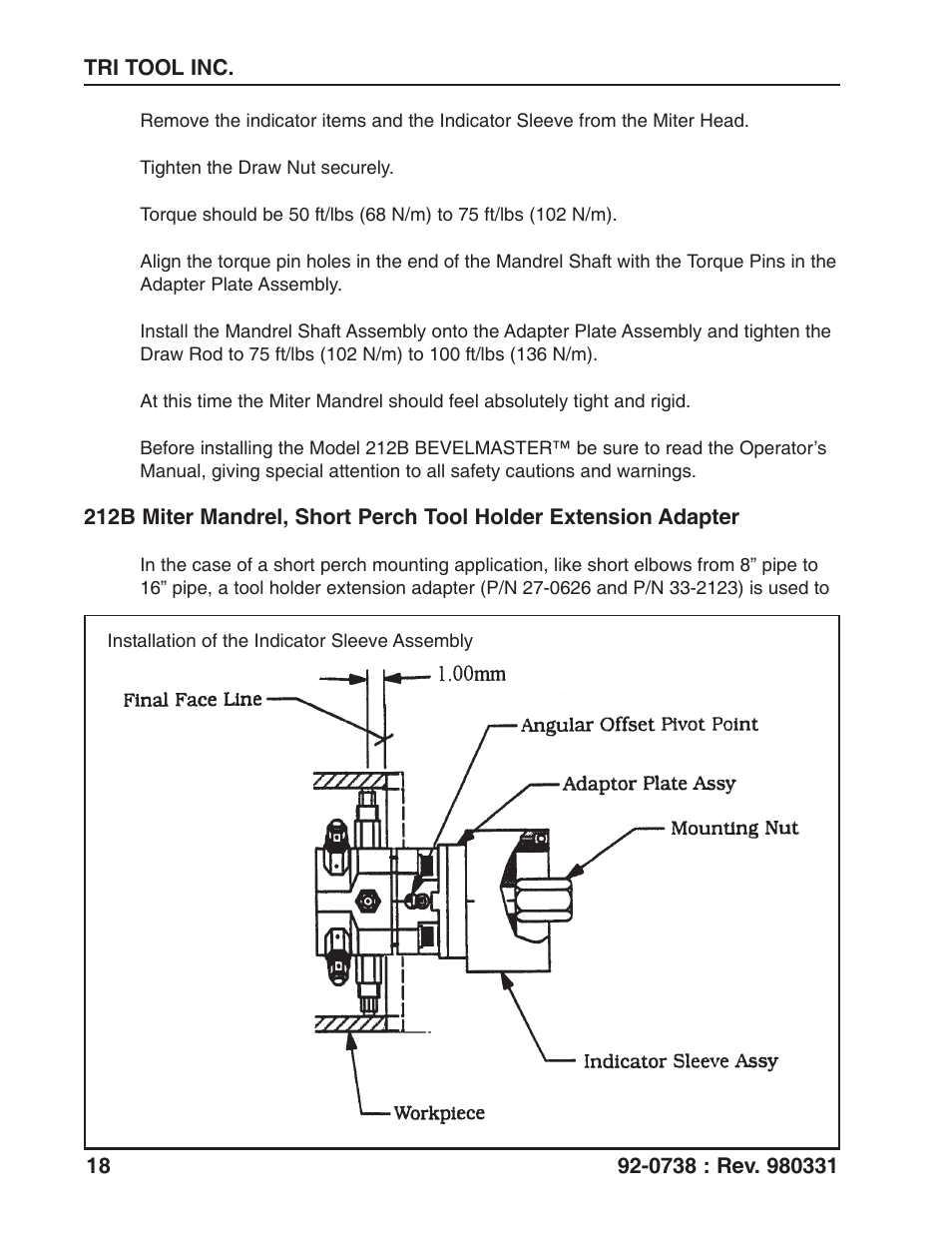 Tri Tool 212B Single Point Flange Facer Miter Mandrel User Manual | Page 18 / 28