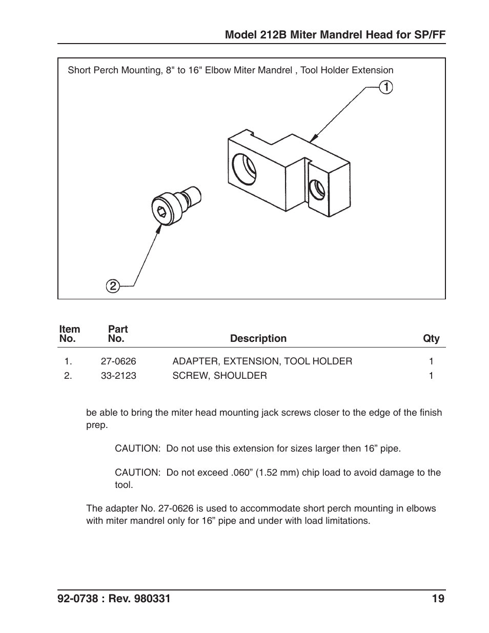 Tri Tool 212B Single Point Flange Facer Miter Mandrel User Manual | Page 19 / 28