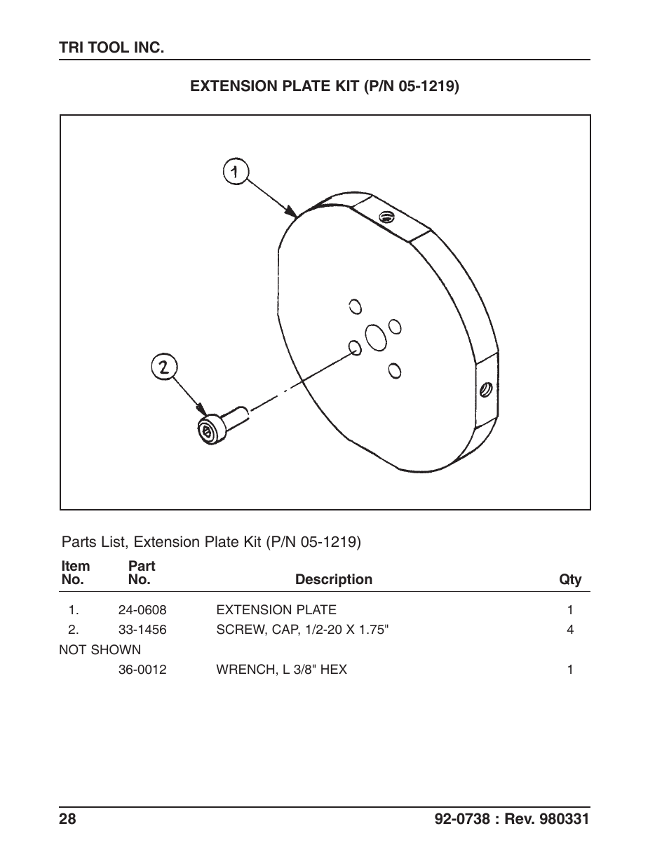Tri Tool 212B Single Point Flange Facer Miter Mandrel User Manual | Page 28 / 28