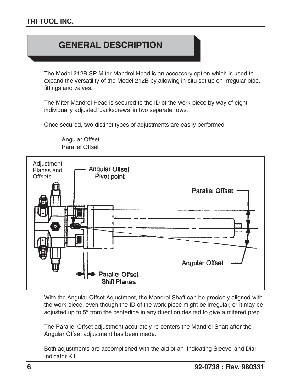 General description | Tri Tool 212B Single Point Flange Facer Miter Mandrel User Manual | Page 6 / 28