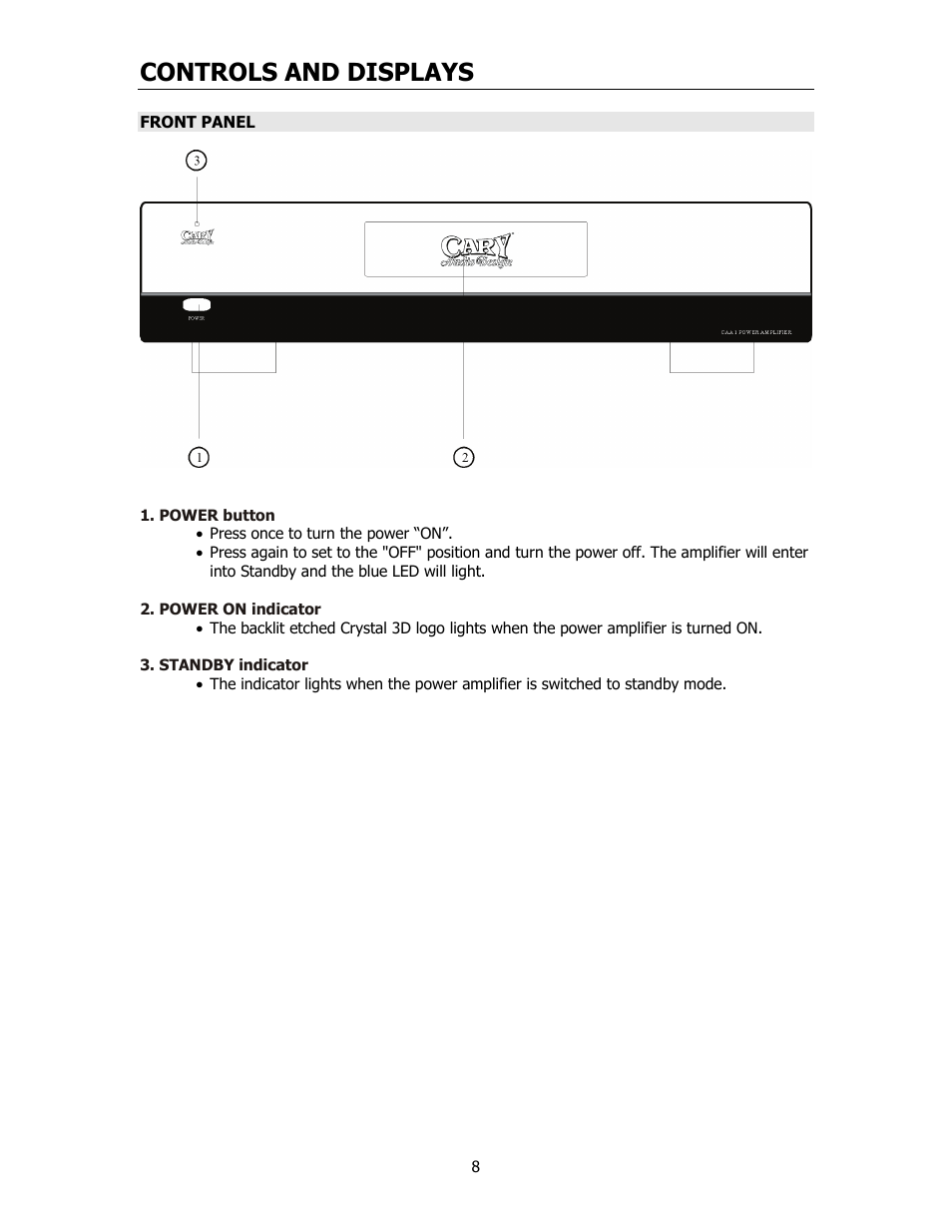 Controls and displays | Cary Audio Design CAA 1 User Manual | Page 9 / 14