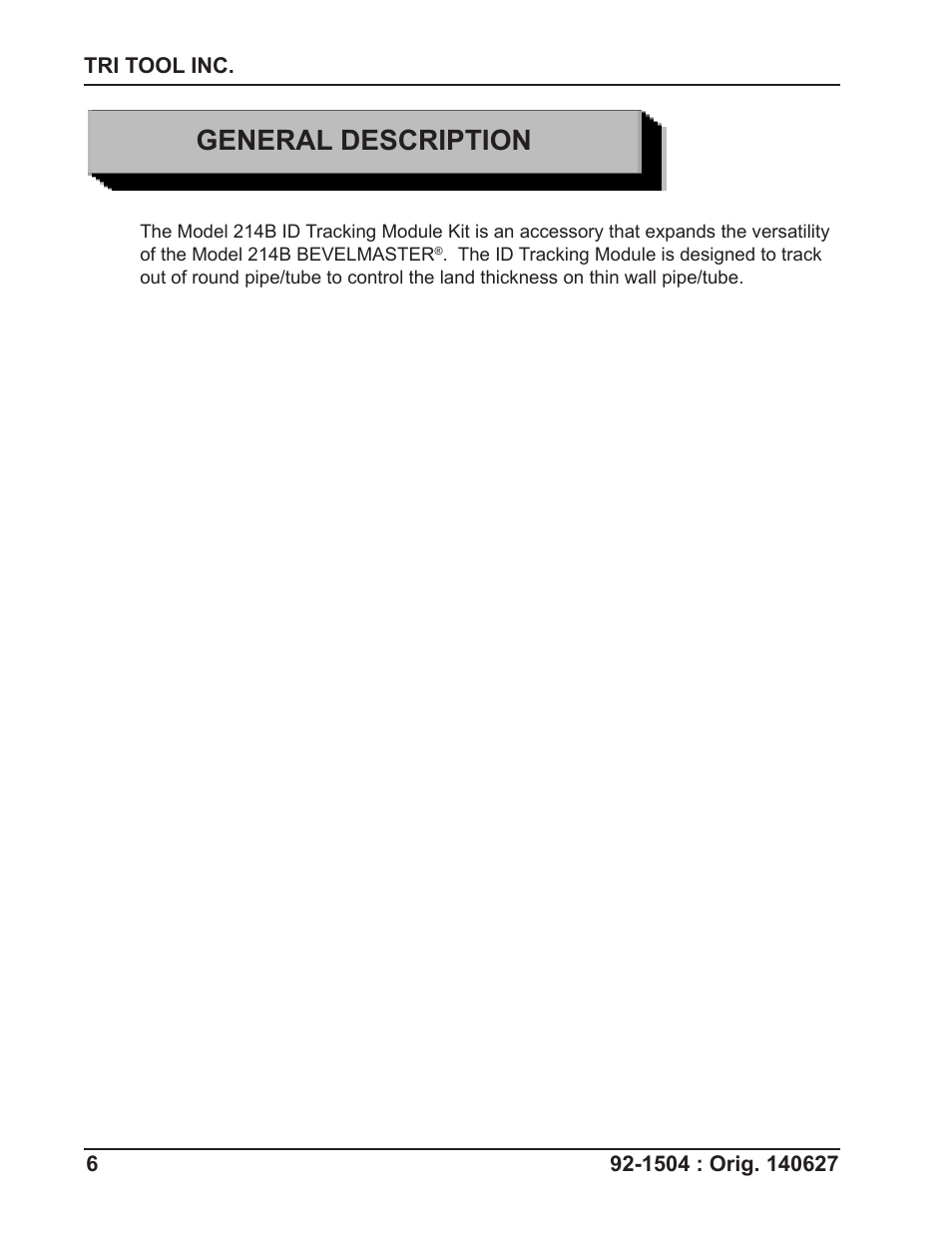 General description | Tri Tool 214B ID Track Module User Manual | Page 6 / 19