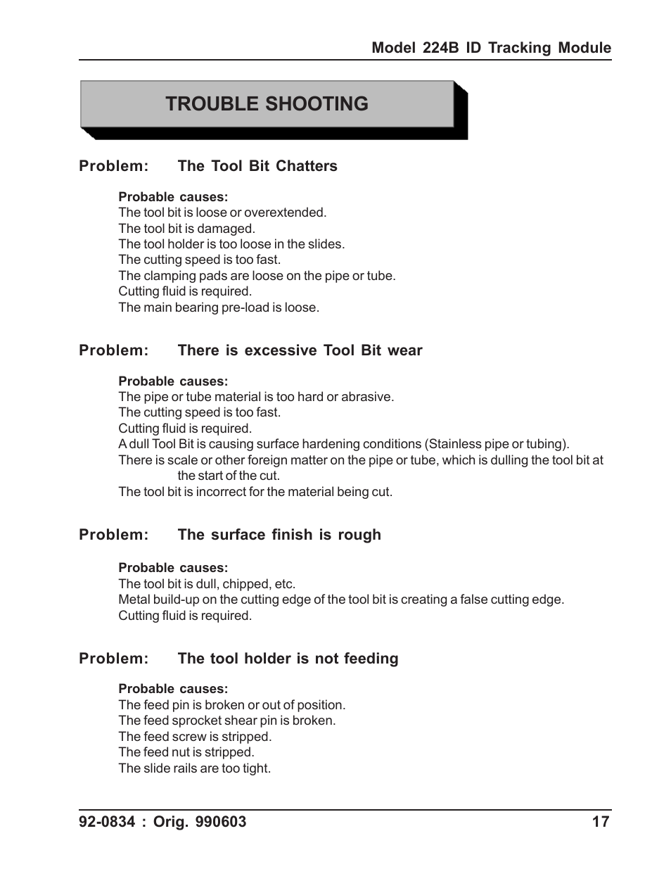 Trouble shooting | Tri Tool 224B ID Tracking Module User Manual | Page 17 / 23