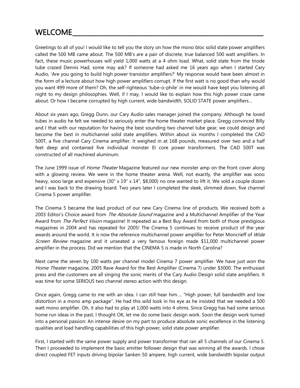 Welcome | Cary Audio Design CAD 500 User Manual | Page 3 / 15