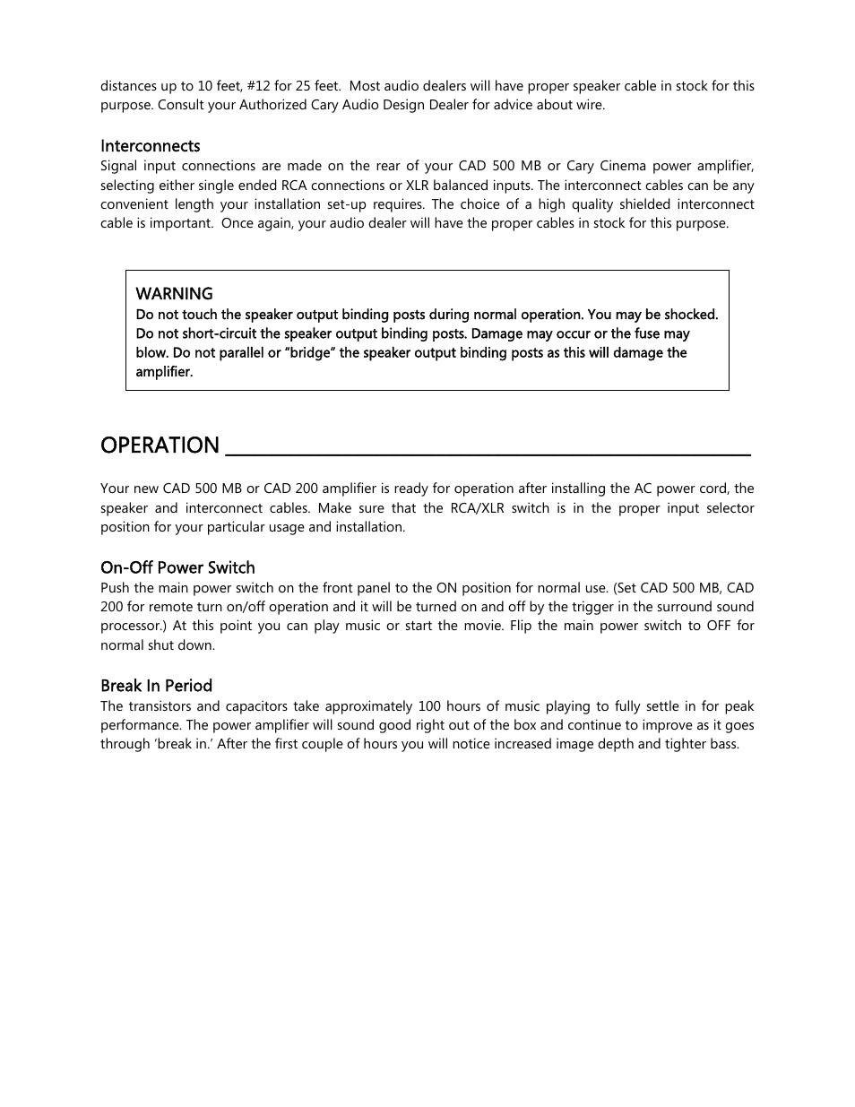 Operation | Cary Audio Design CAD 500 User Manual | Page 9 / 15