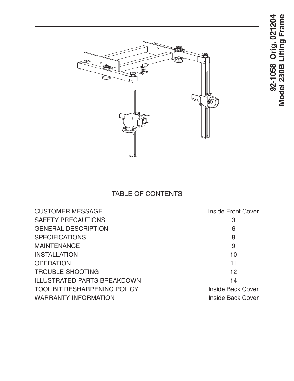 Tri Tool 230B Lifting Frame User Manual | 19 pages