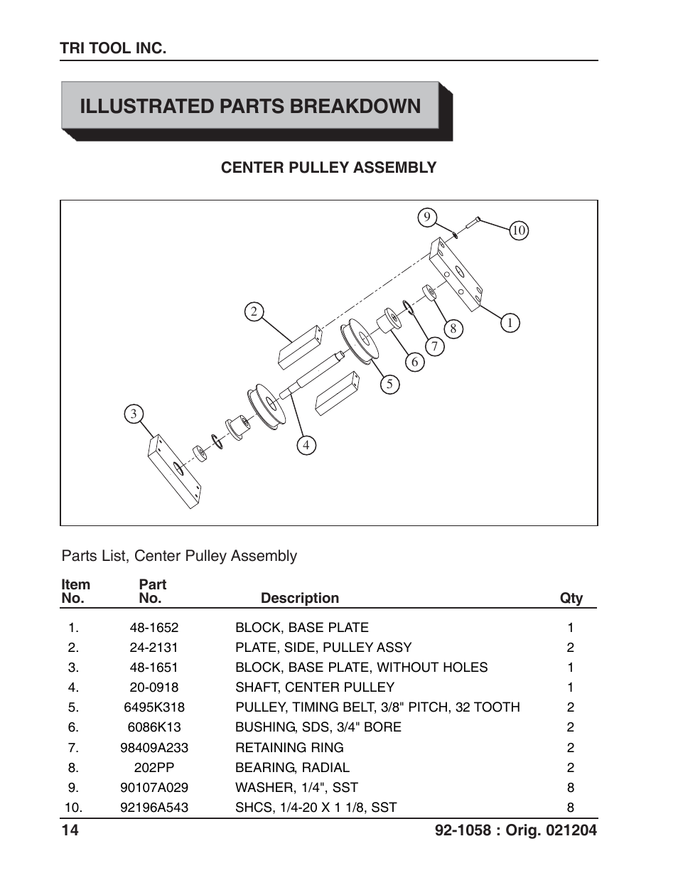 Illustrated parts breakdown | Tri Tool 230B Lifting Frame User Manual | Page 14 / 19