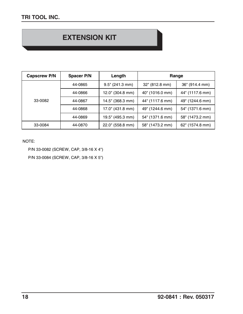 Extension kit | Tri Tool 230B Miter Mandrel User Manual | Page 18 / 25