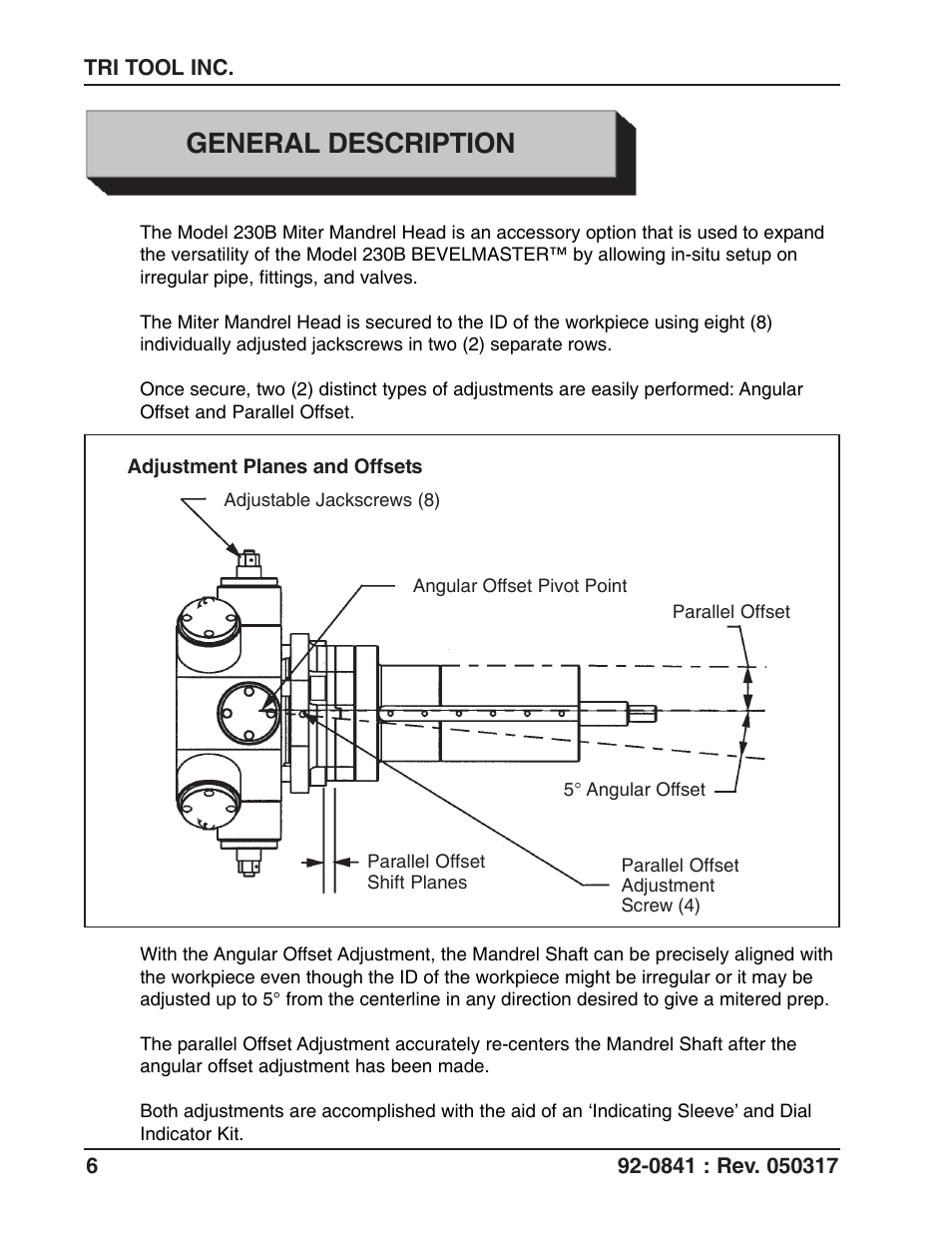 General description | Tri Tool 230B Miter Mandrel User Manual | Page 6 / 25