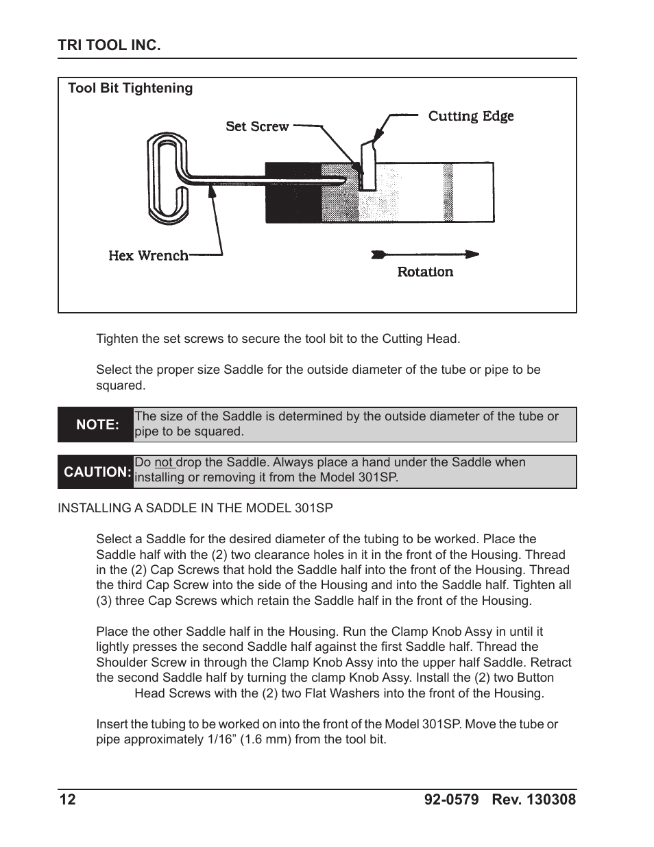 Tri Tool 301SP Tube Squaring User Manual | Page 12 / 35