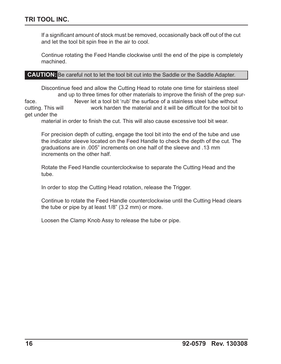 Tri Tool 301SP Tube Squaring User Manual | Page 16 / 35