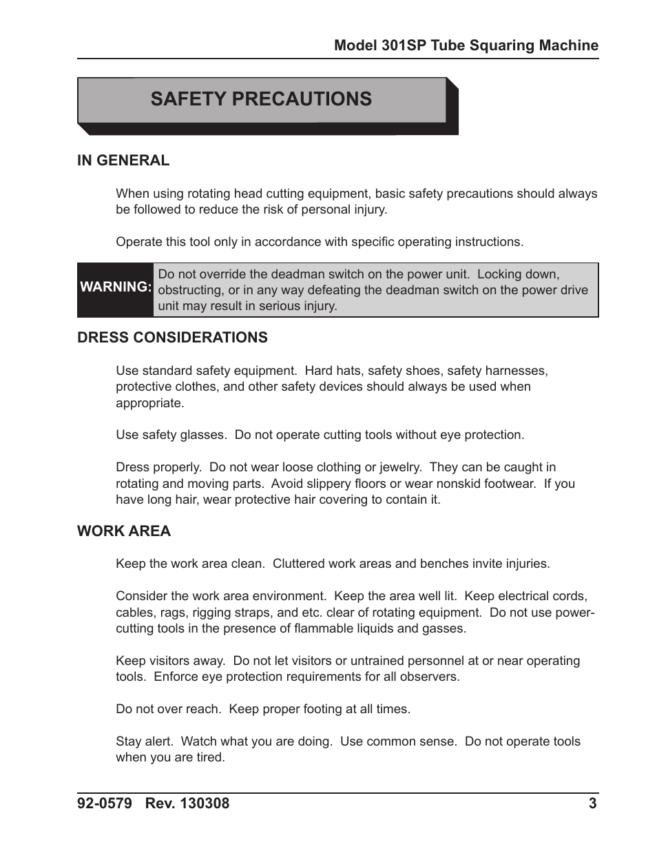 Safety precautions | Tri Tool 301SP Tube Squaring User Manual | Page 3 / 35