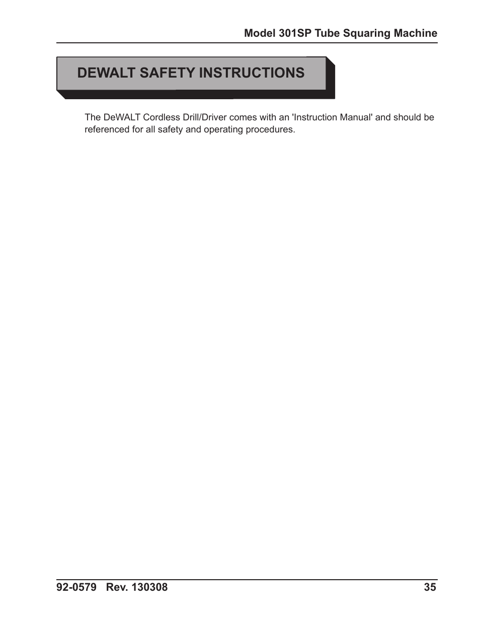 Dewalt safety instructions | Tri Tool 301SP Tube Squaring User Manual | Page 35 / 35