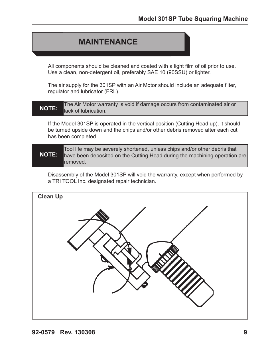 Maintenance | Tri Tool 301SP Tube Squaring User Manual | Page 9 / 35