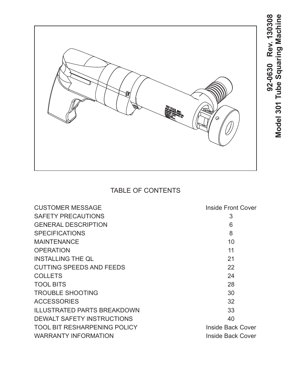 Tri Tool 301 Tube Squaring User Manual | 40 pages