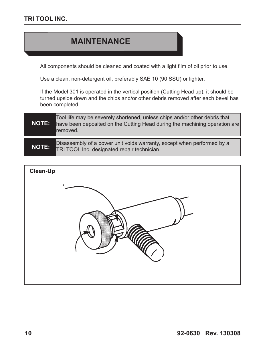 Maintenance | Tri Tool 301 Tube Squaring User Manual | Page 10 / 40