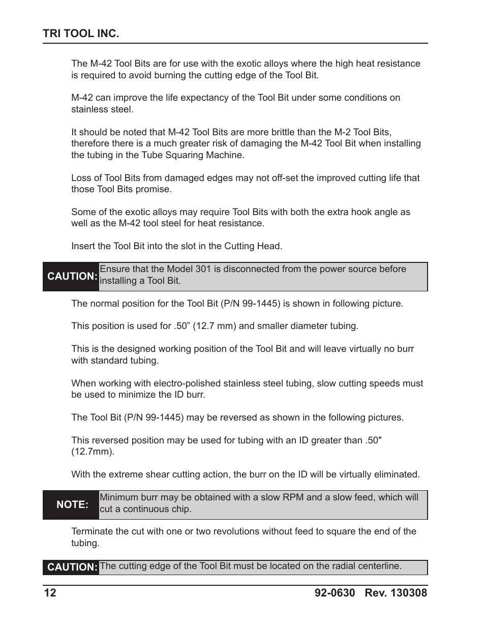 Tri Tool 301 Tube Squaring User Manual | Page 12 / 40