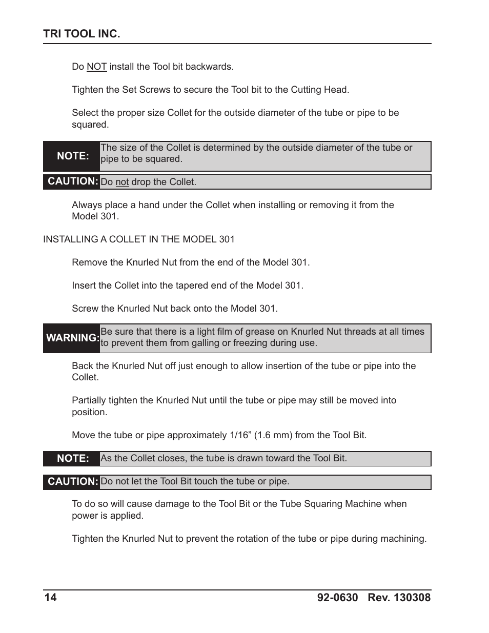 Tri Tool 301 Tube Squaring User Manual | Page 14 / 40