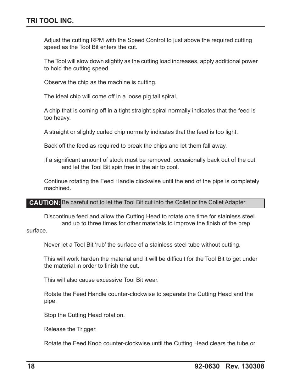 Tri Tool 301 Tube Squaring User Manual | Page 18 / 40