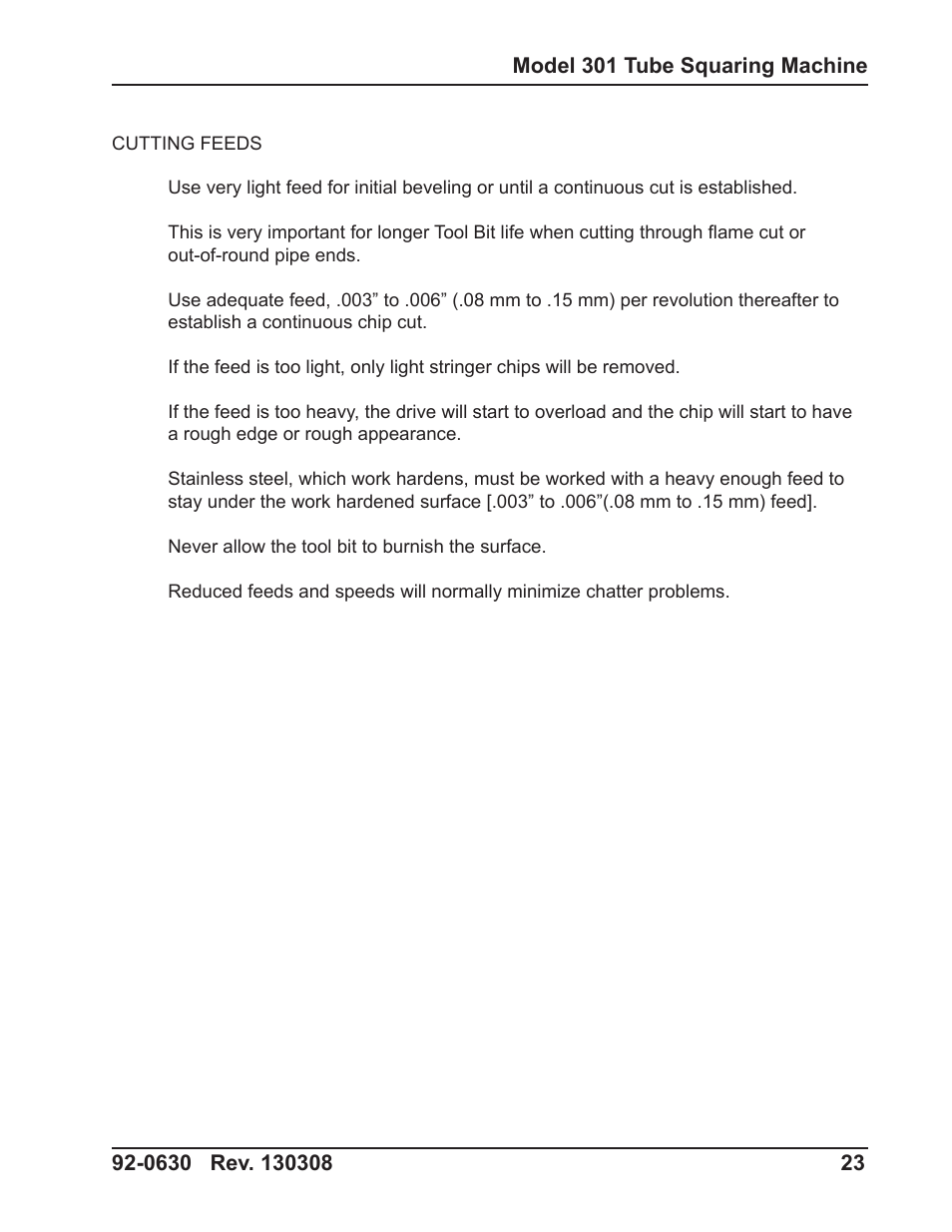 Tri Tool 301 Tube Squaring User Manual | Page 23 / 40