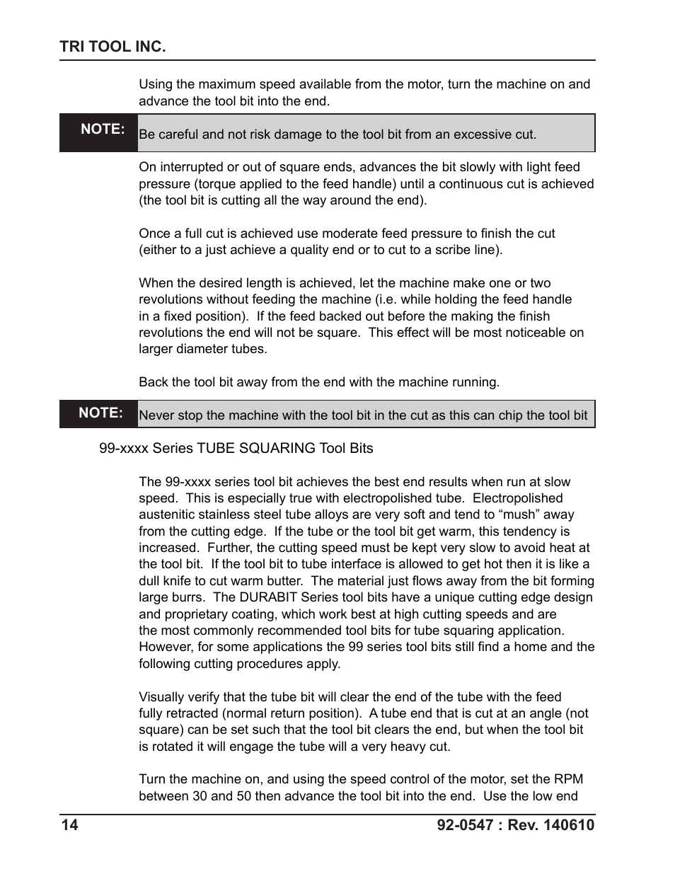 Tri Tool 302 Tube Squaring User Manual | Page 14 / 31