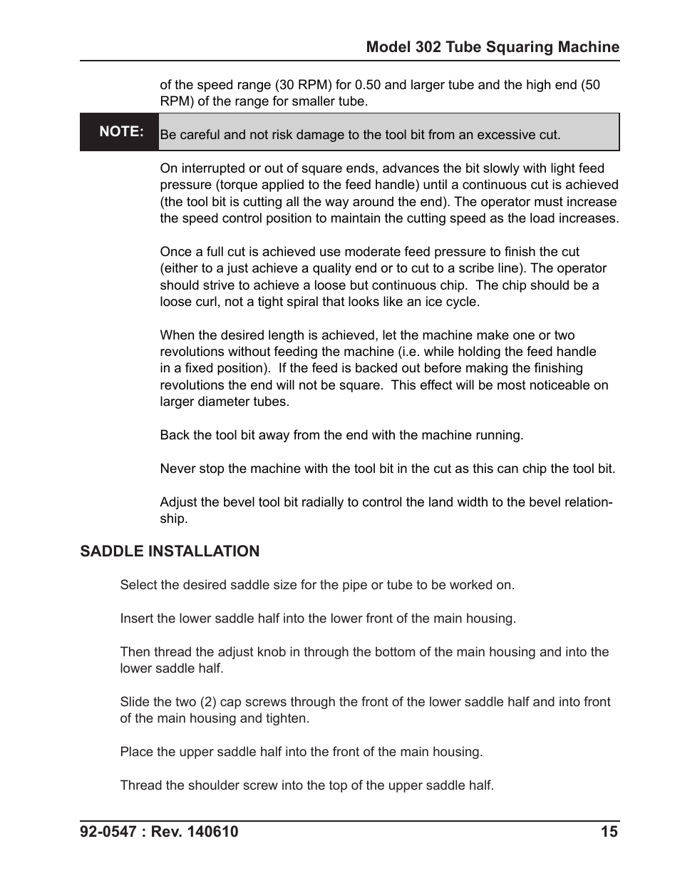 Tri Tool 302 Tube Squaring User Manual | Page 15 / 31
