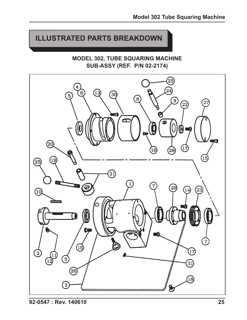 Illustrated parts breakdown | Tri Tool 302 Tube Squaring User Manual | Page 25 / 31