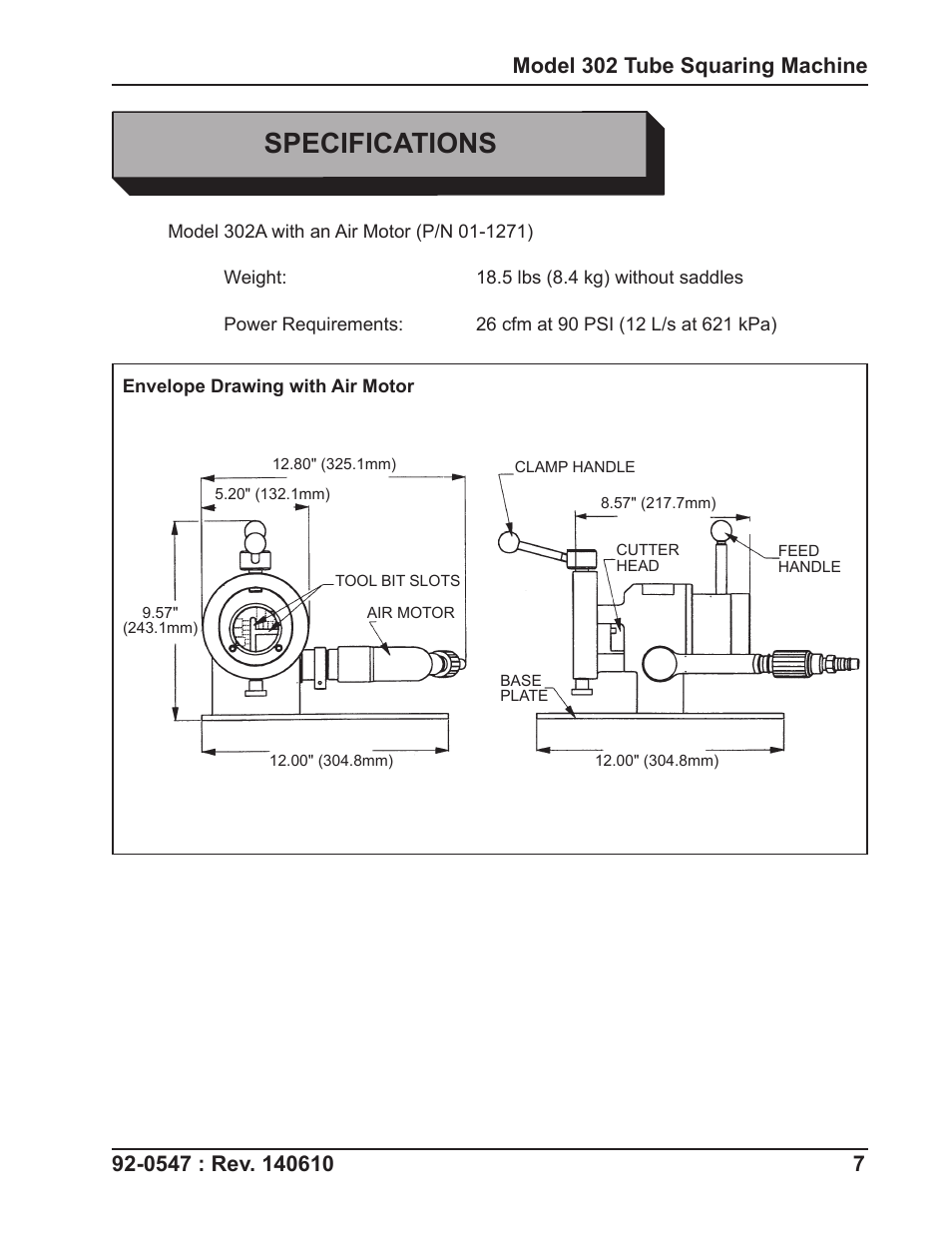 Specifications | Tri Tool 302 Tube Squaring User Manual | Page 7 / 31