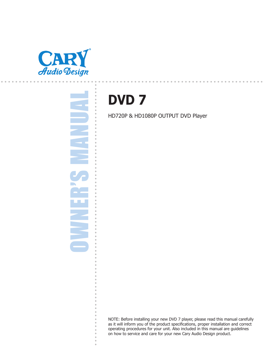 Cary Audio Design HD1080P User Manual | 36 pages