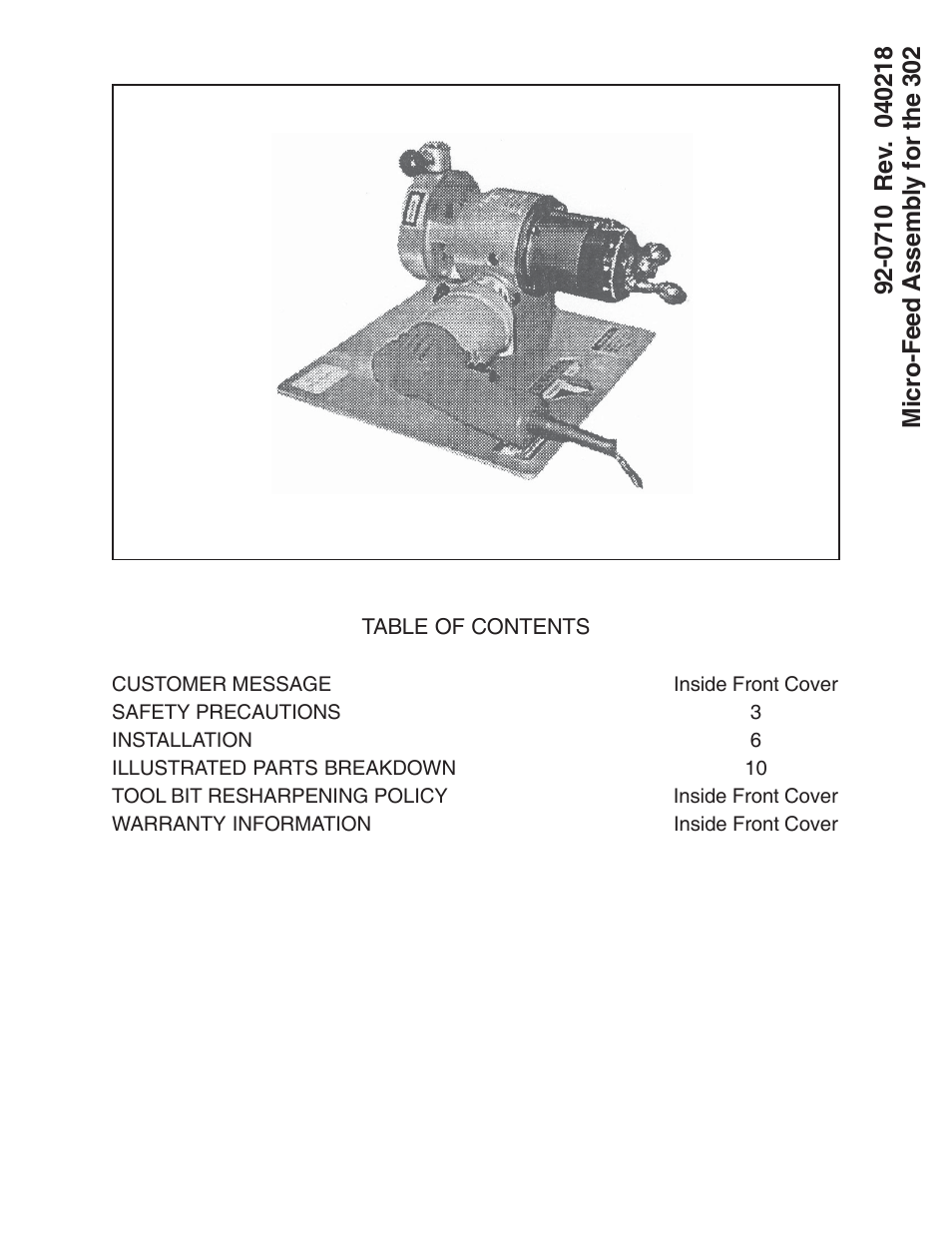 Tri Tool 302 Tube Squaring Micro Feed Assembly User Manual | 11 pages