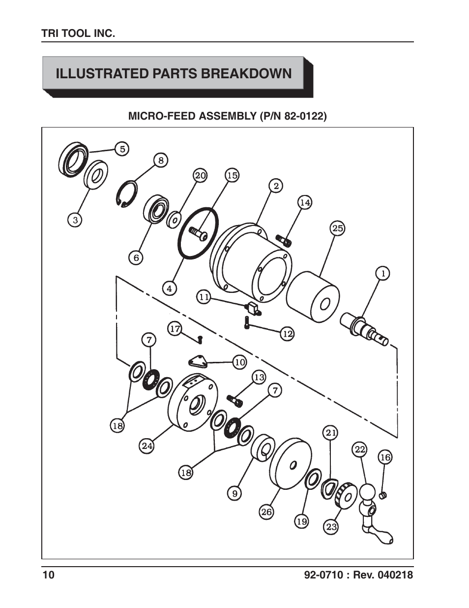 Illustrated parts breakdown | Tri Tool 302 Tube Squaring Micro Feed Assembly User Manual | Page 10 / 11