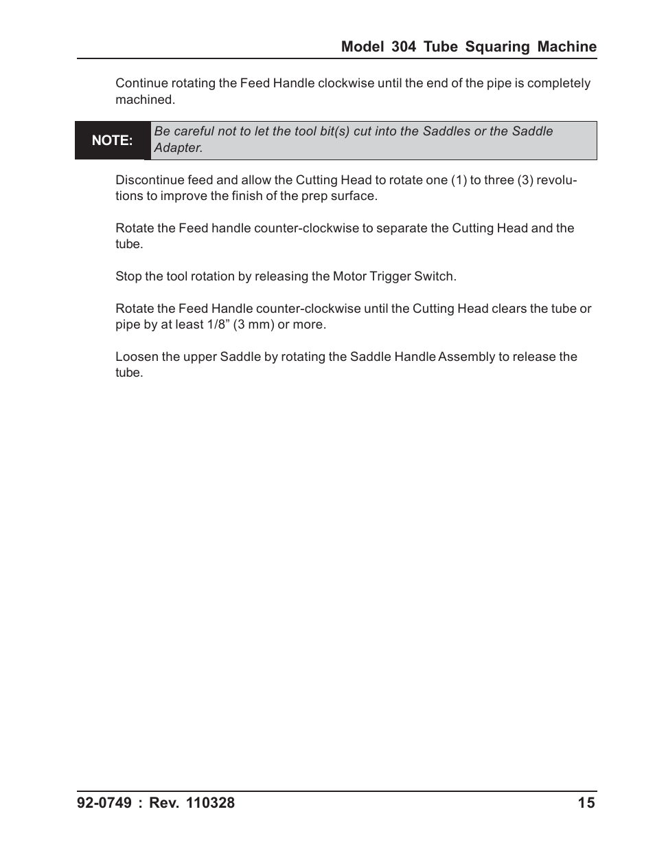 Tri Tool 304 Tube Squaring User Manual | Page 15 / 36