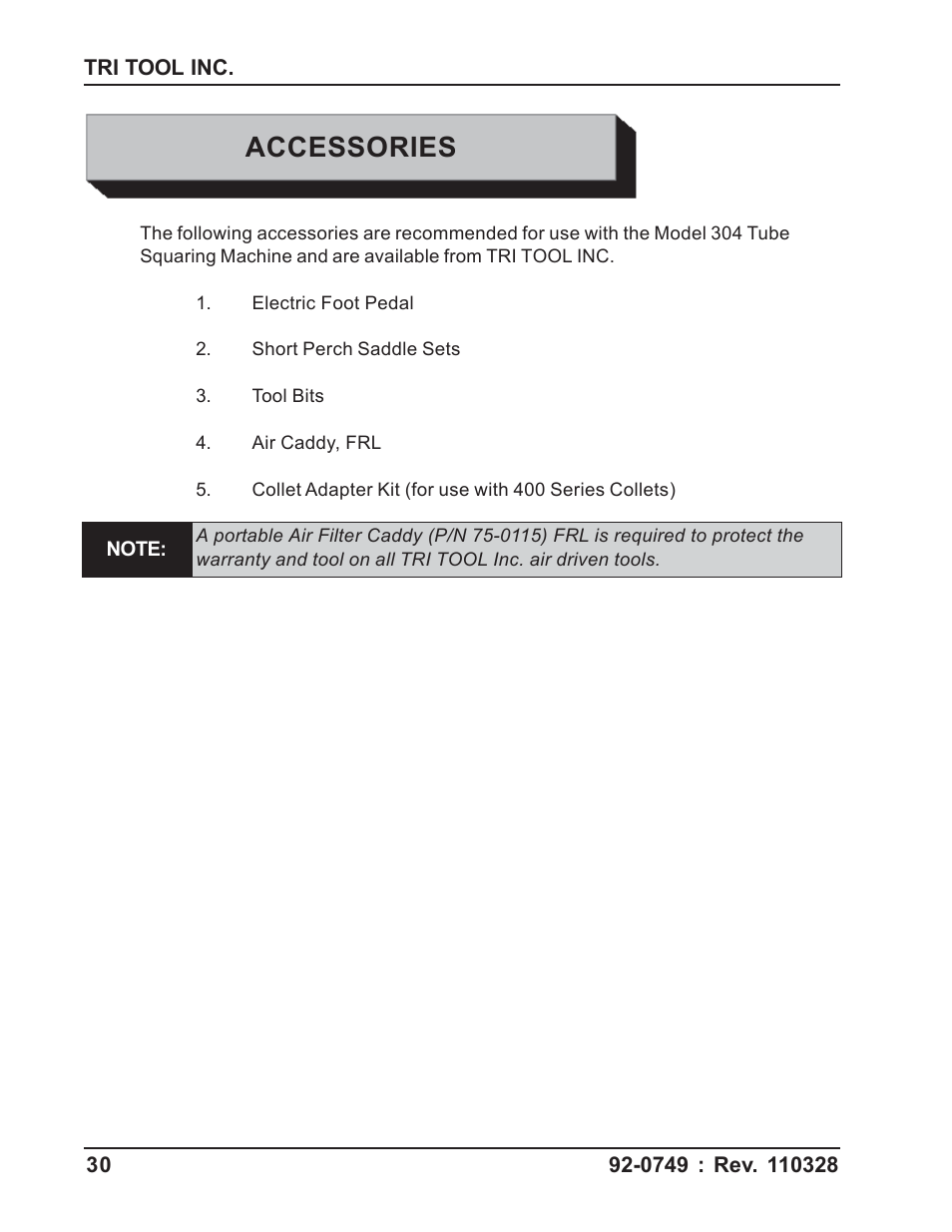 Accessories | Tri Tool 304 Tube Squaring User Manual | Page 30 / 36