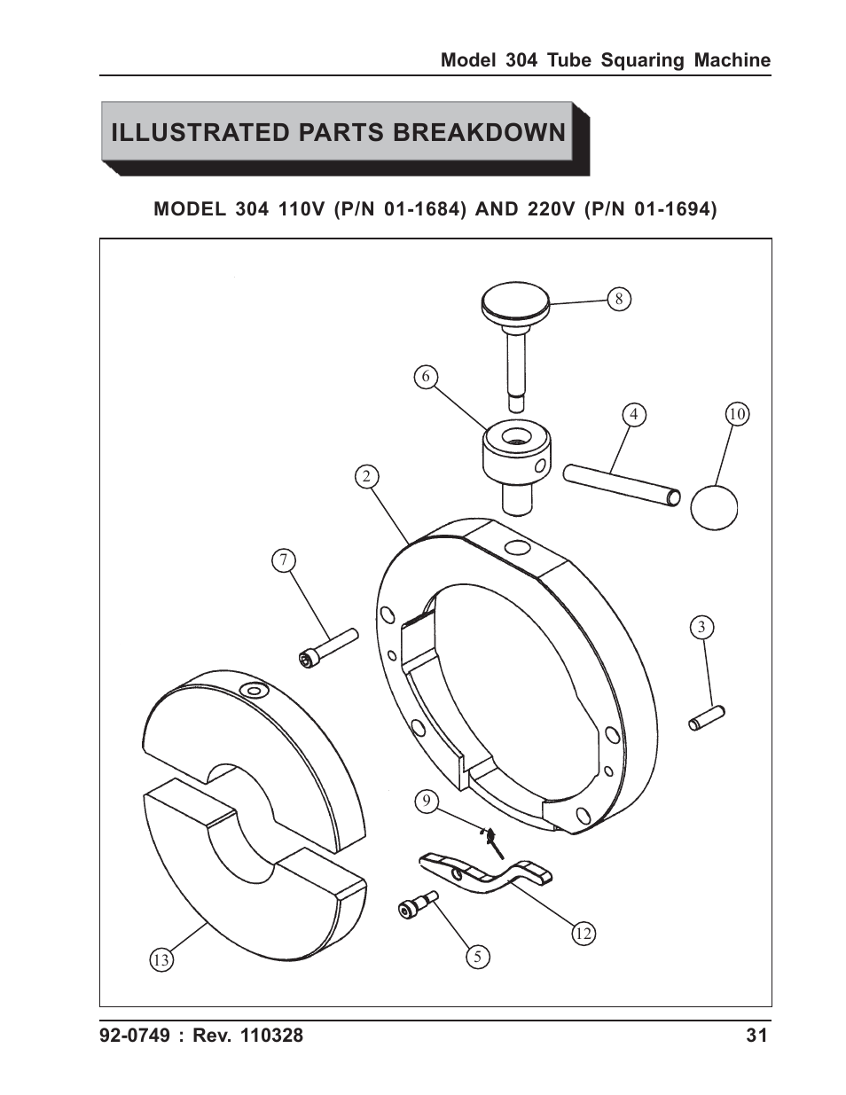 Illustrated parts breakdown | Tri Tool 304 Tube Squaring User Manual | Page 31 / 36