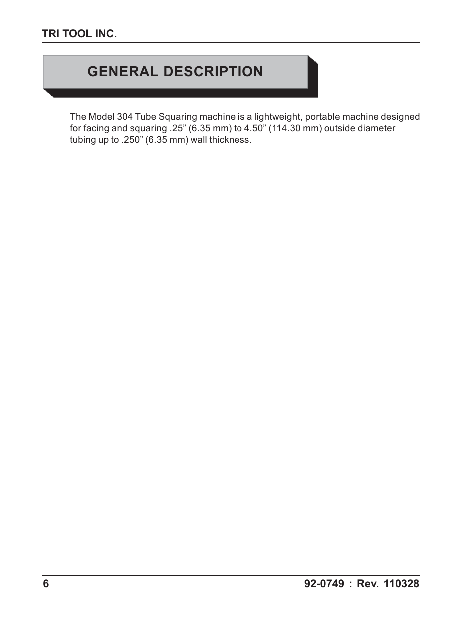 General description | Tri Tool 304 Tube Squaring User Manual | Page 6 / 36