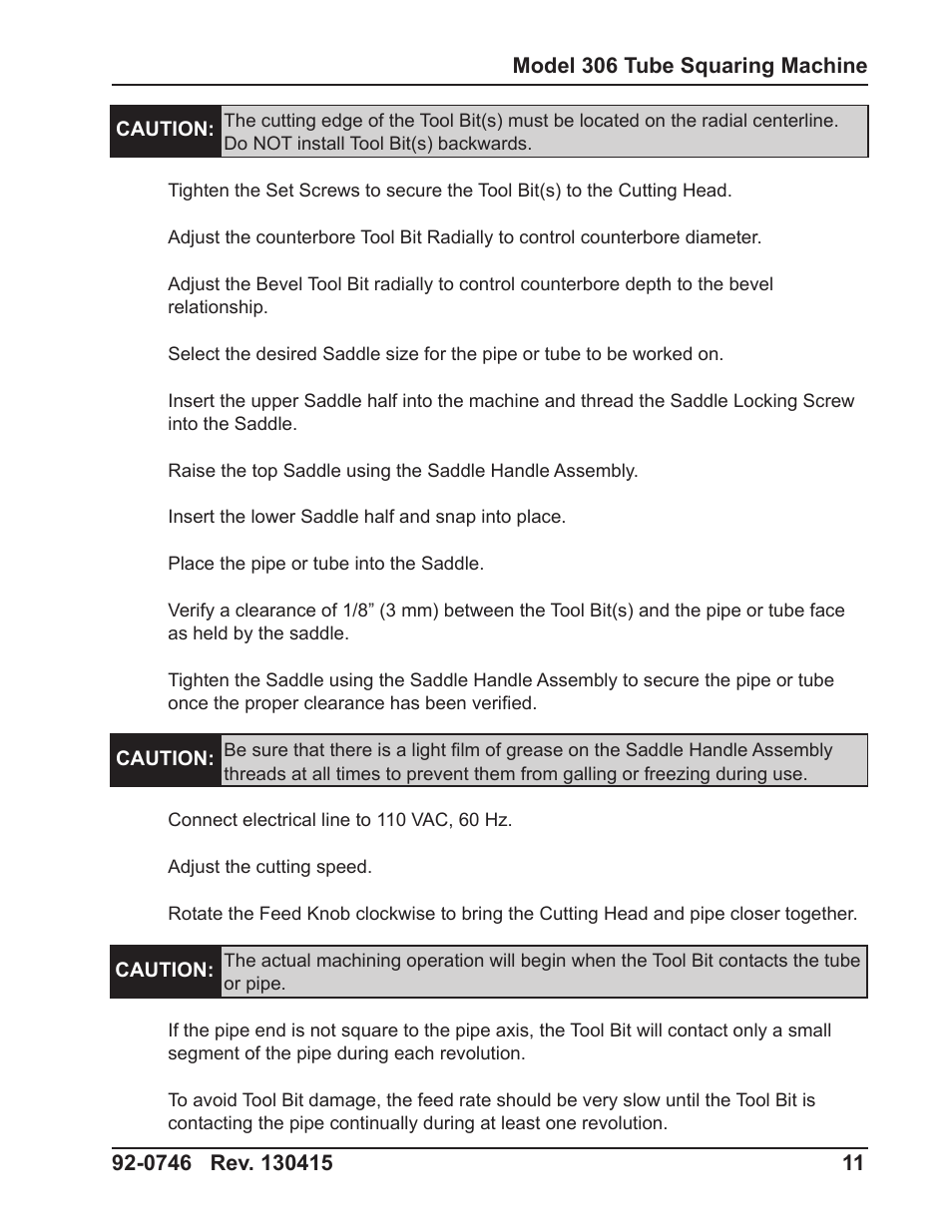 Tri Tool 306 Tube Squaring User Manual | Page 11 / 24