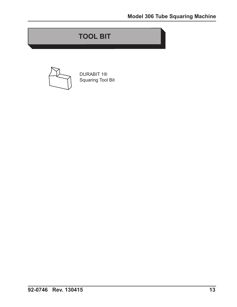 Tool bit | Tri Tool 306 Tube Squaring User Manual | Page 13 / 24