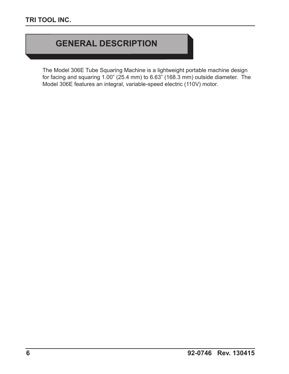 General description | Tri Tool 306 Tube Squaring User Manual | Page 6 / 24