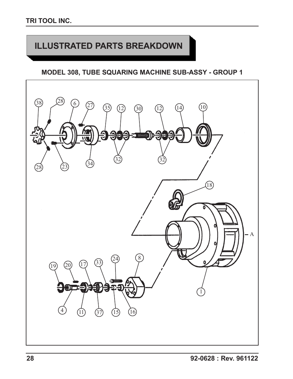 Illustrated parts breakdown | Tri Tool 308 Tube Squaring User Manual | Page 28 / 35