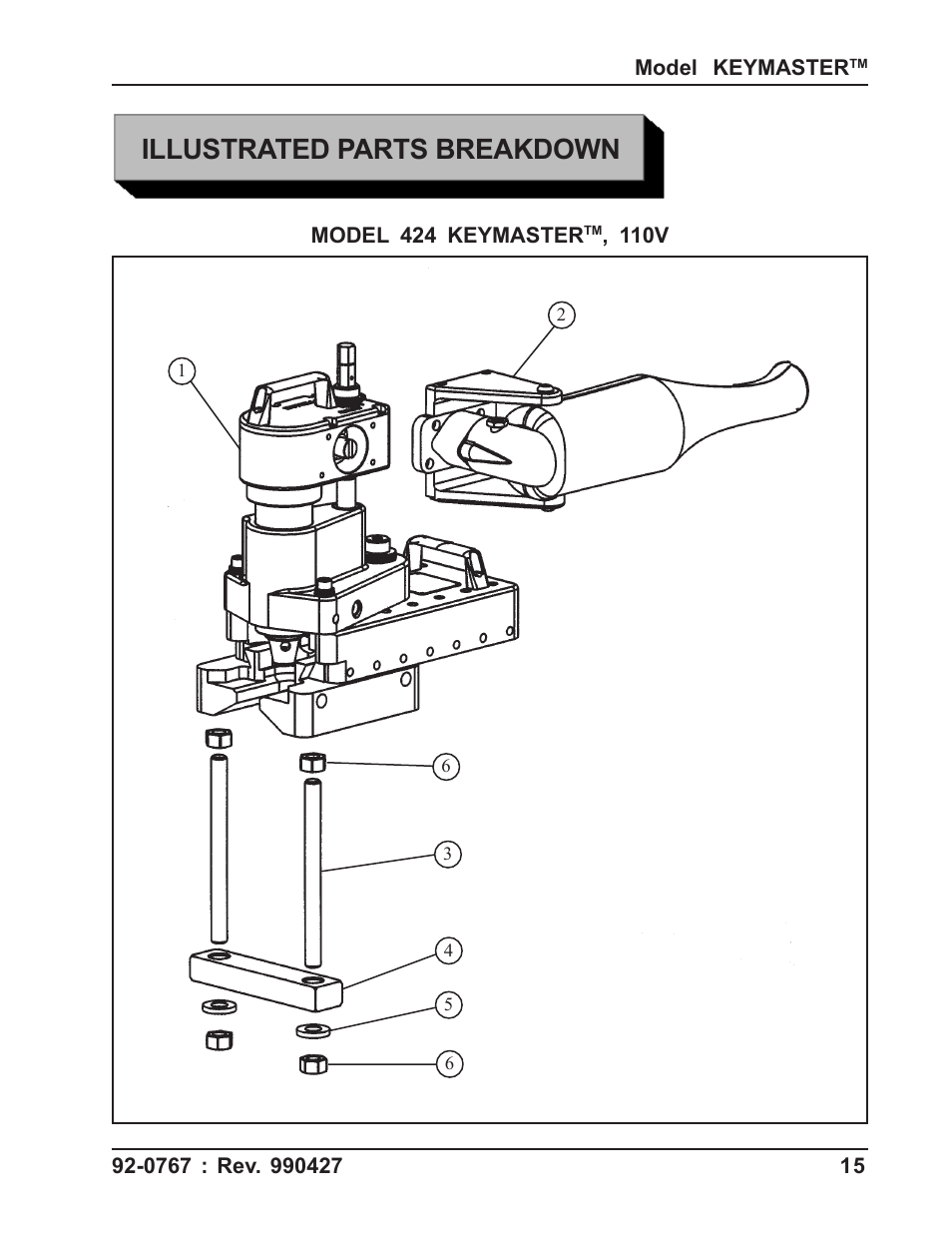 Illustrated parts breakdown | Tri Tool 404 & 424 Keymaster User Manual | Page 15 / 24