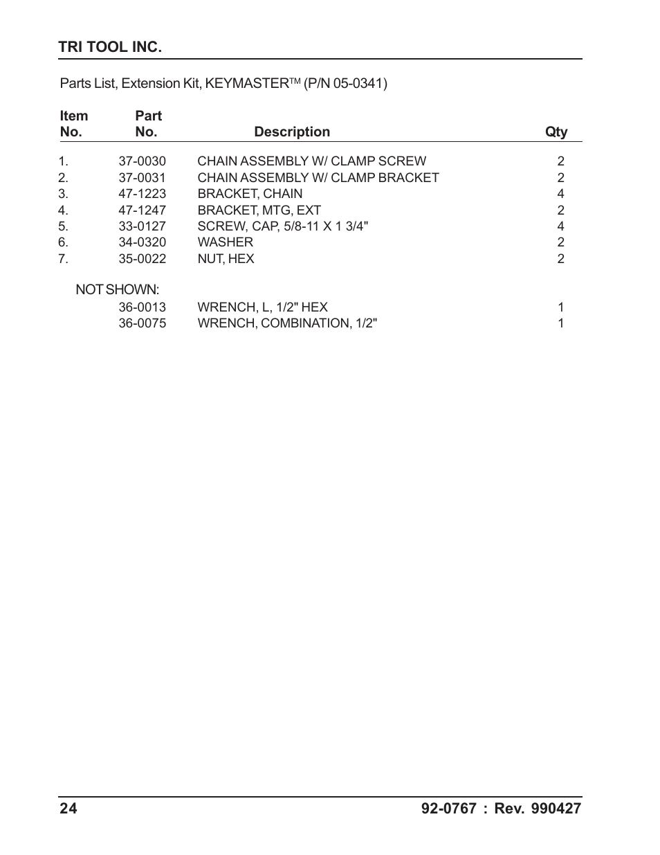 Tri Tool 404 & 424 Keymaster User Manual | Page 24 / 24