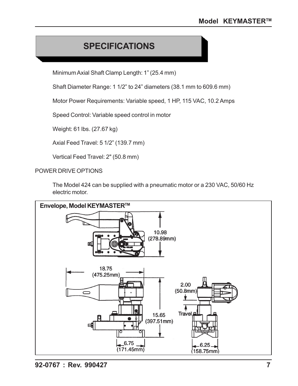 Specifications | Tri Tool 404 & 424 Keymaster User Manual | Page 7 / 24