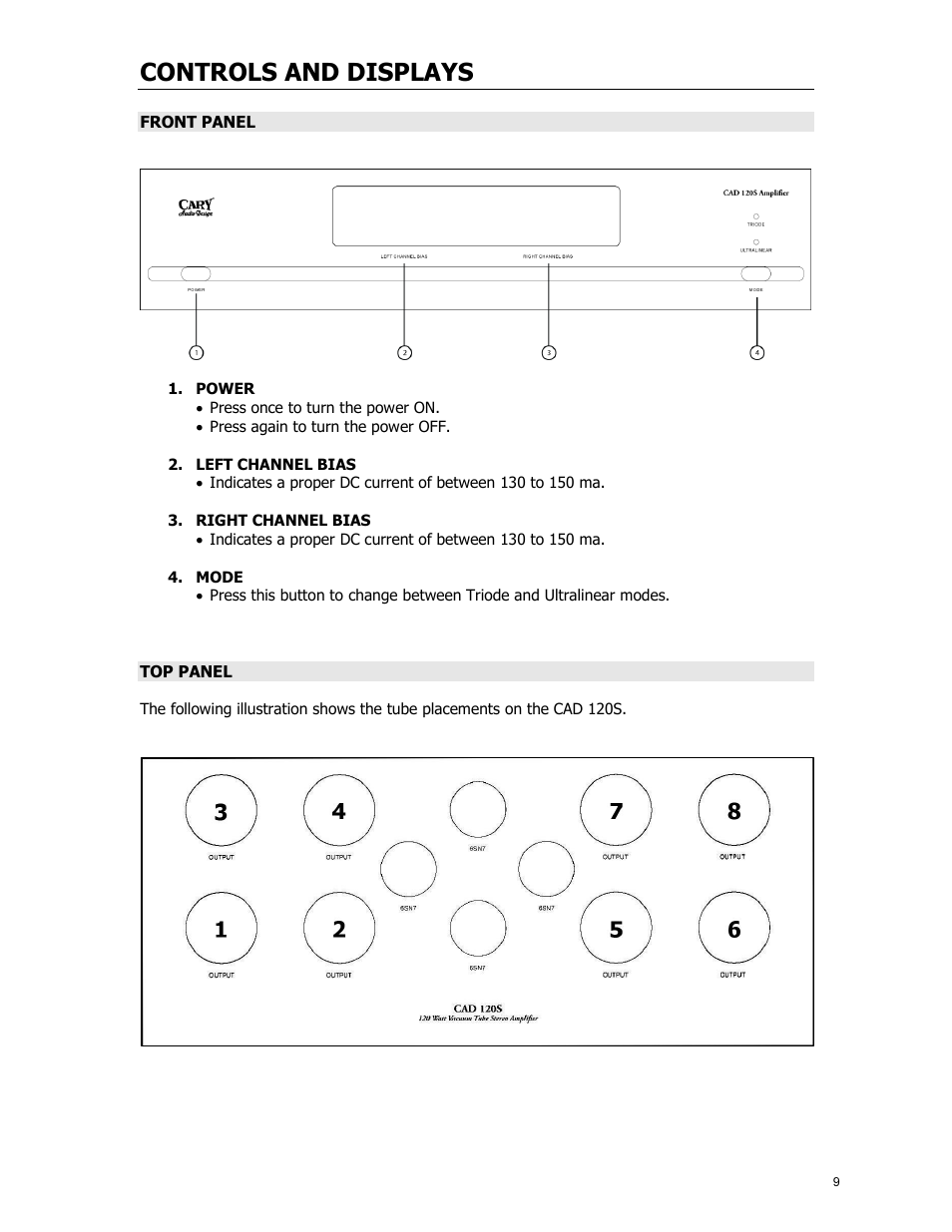 Controls and displays | Cary Audio Design CAD 120S MKII User Manual | Page 10 / 18