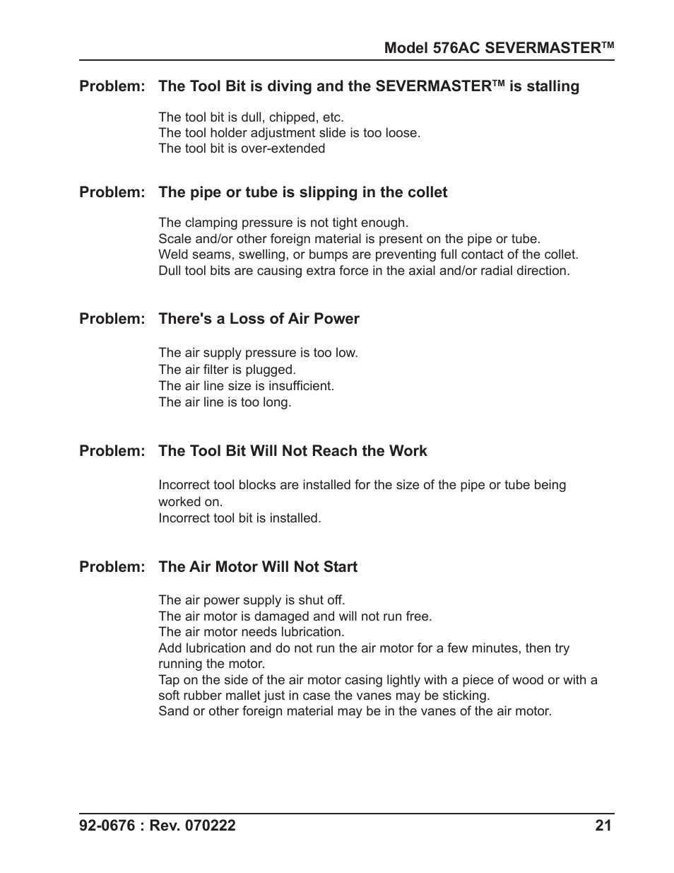 Tri Tool 576AC Sever Machine User Manual | Page 21 / 29