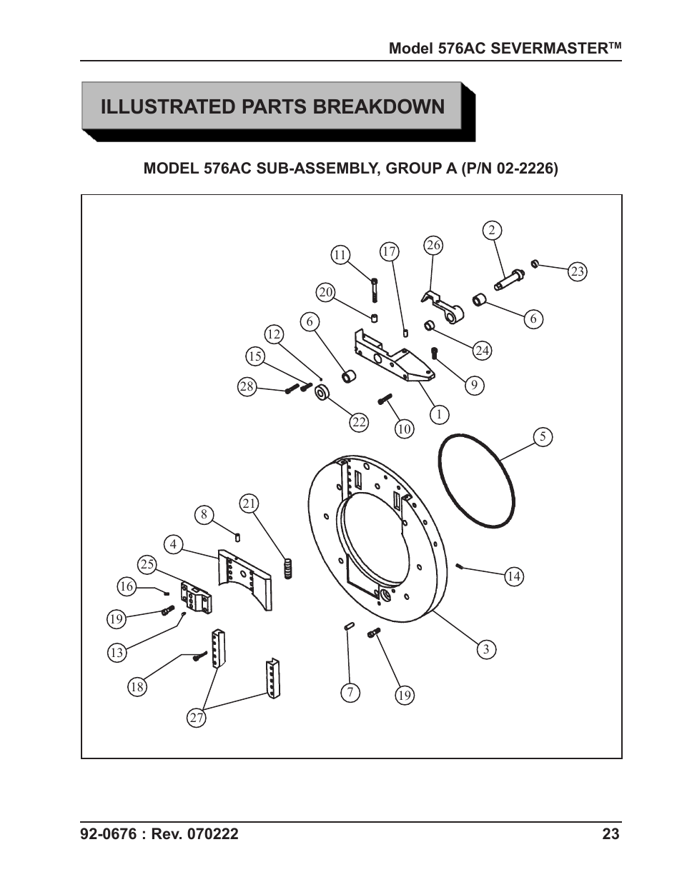 Illustrated parts breakdown | Tri Tool 576AC Sever Machine User Manual | Page 23 / 29