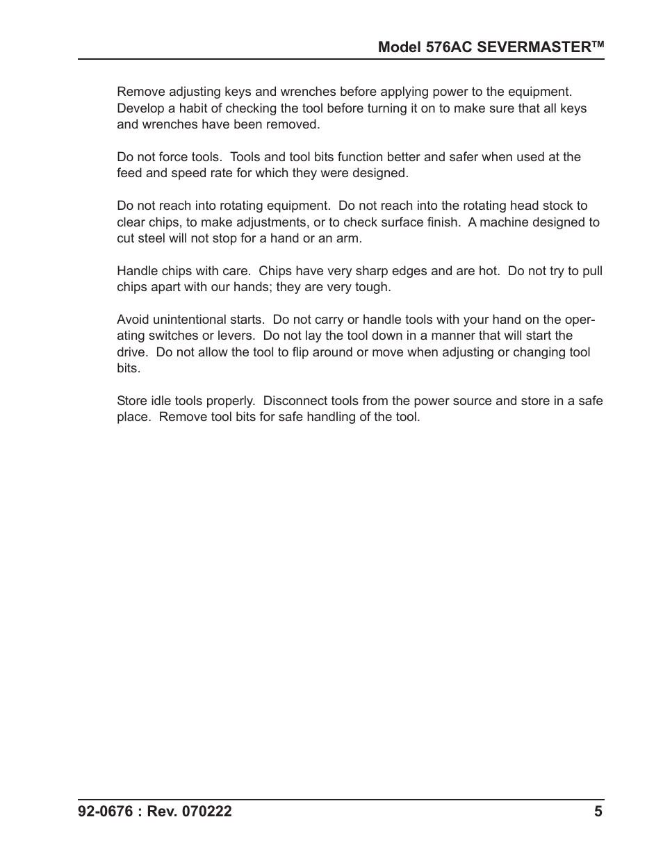 Tri Tool 576AC Sever Machine User Manual | Page 5 / 29