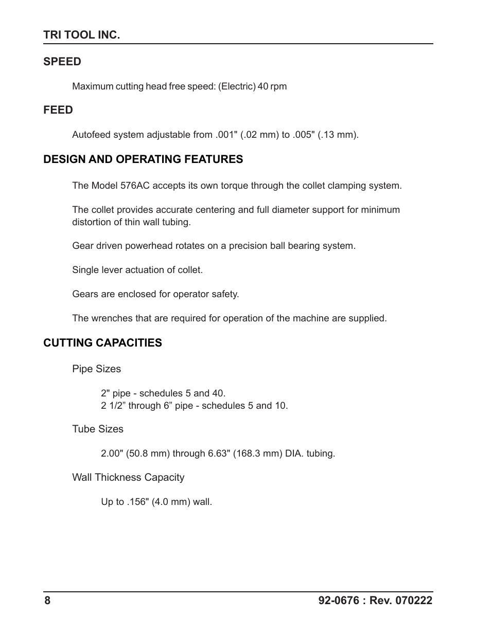 Tri Tool 576AC Sever Machine User Manual | Page 8 / 29