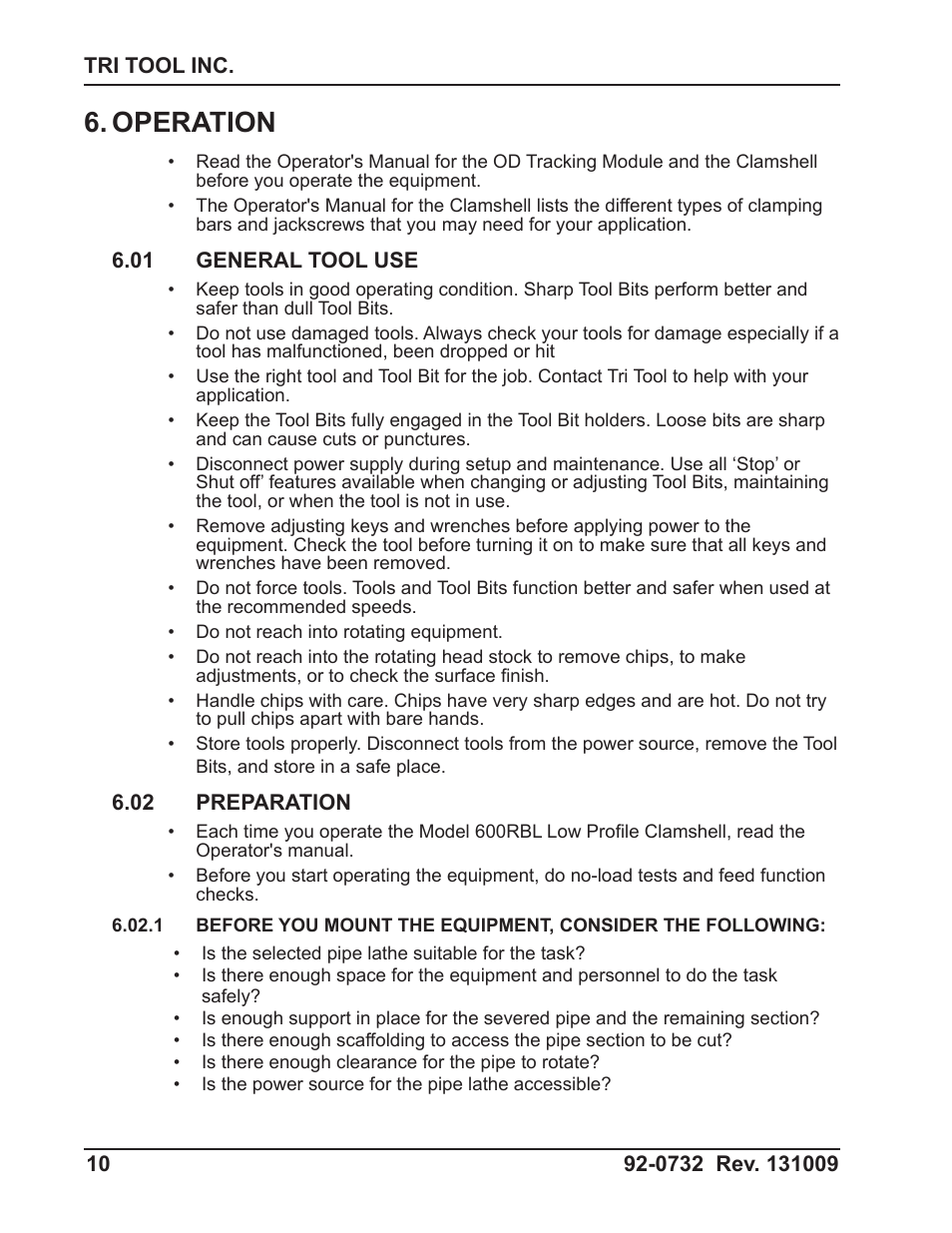 Operation | Tri Tool 600RBL and 600SB Series OD Tracking Module User Manual | Page 10 / 34