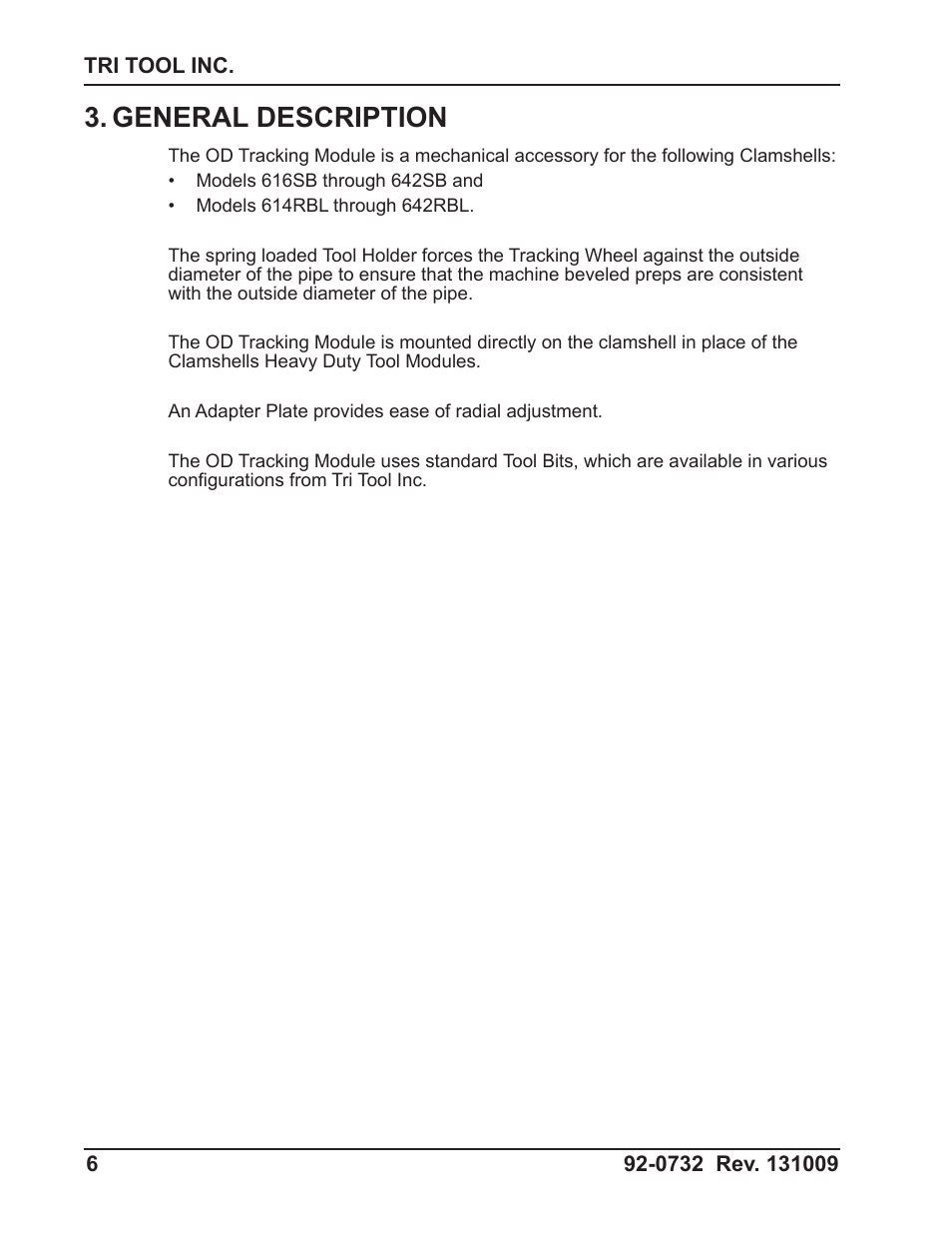 General description | Tri Tool 600RBL and 600SB Series OD Tracking Module User Manual | Page 6 / 34